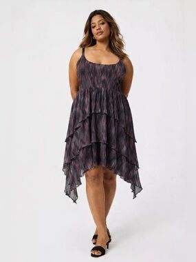 NWT Torrid Black Marble Print Tiered Cami Mini Dress Flowy Gauze Plus 3 22/24